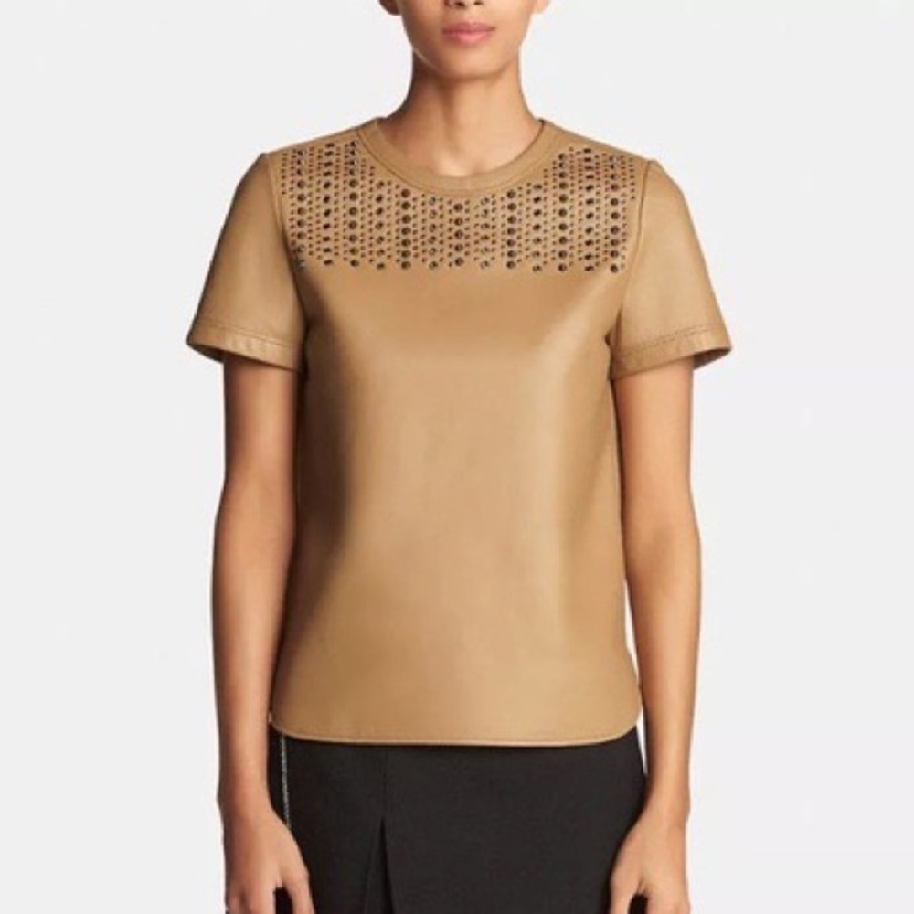 Coach Lamb Leather Embellished Studded Camel Tan Top women’s XS